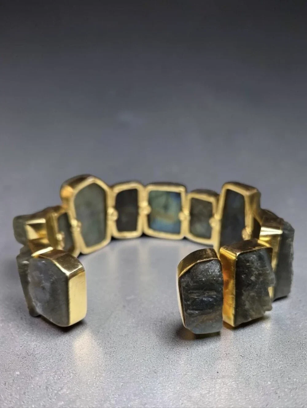 24k Gold Plated Genuine Raw Flash Labradorite Natural Stone Crystal Bracelet